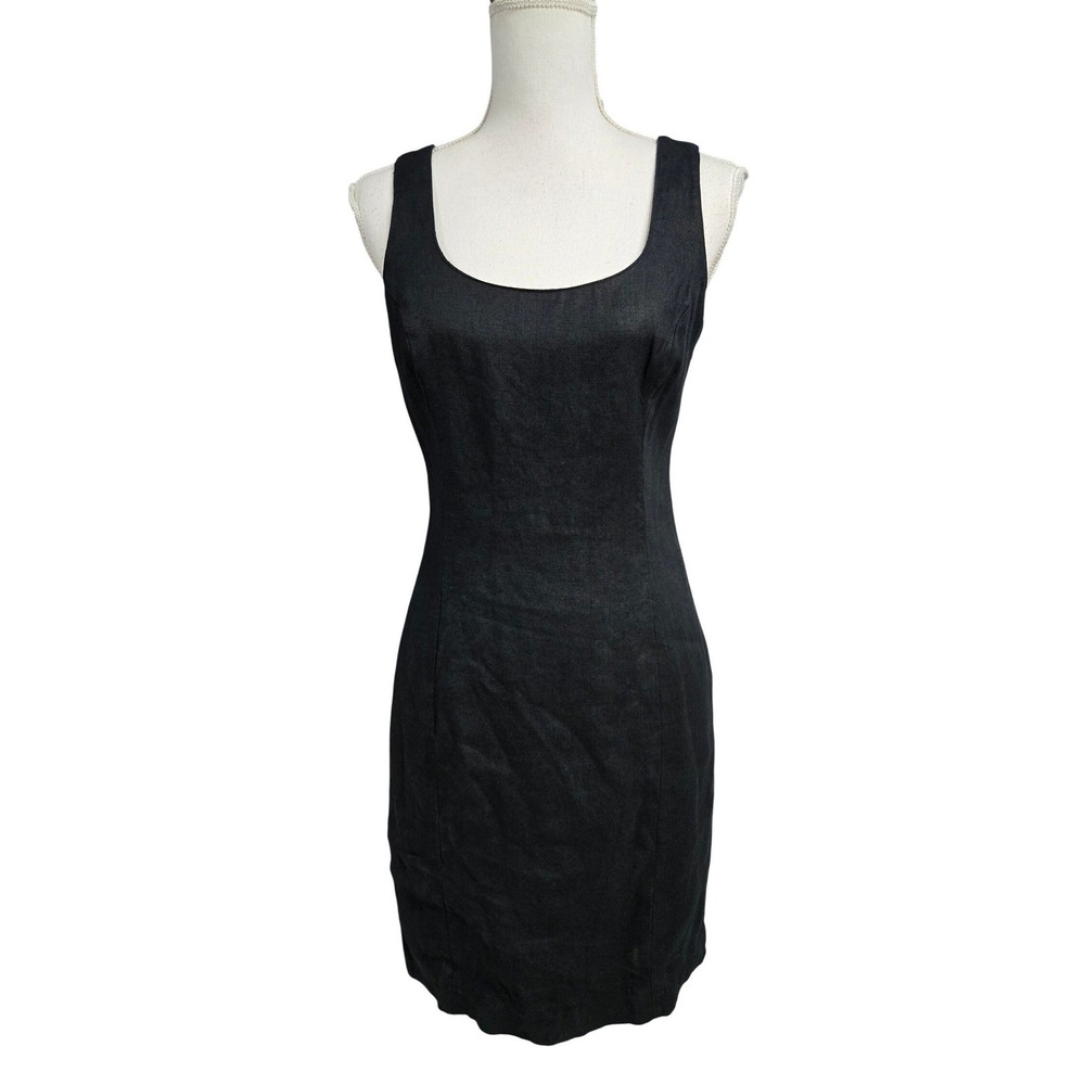 Georges Marciano Vintage 100% Linen Criss Cross Back Dress Black Size 8 USA